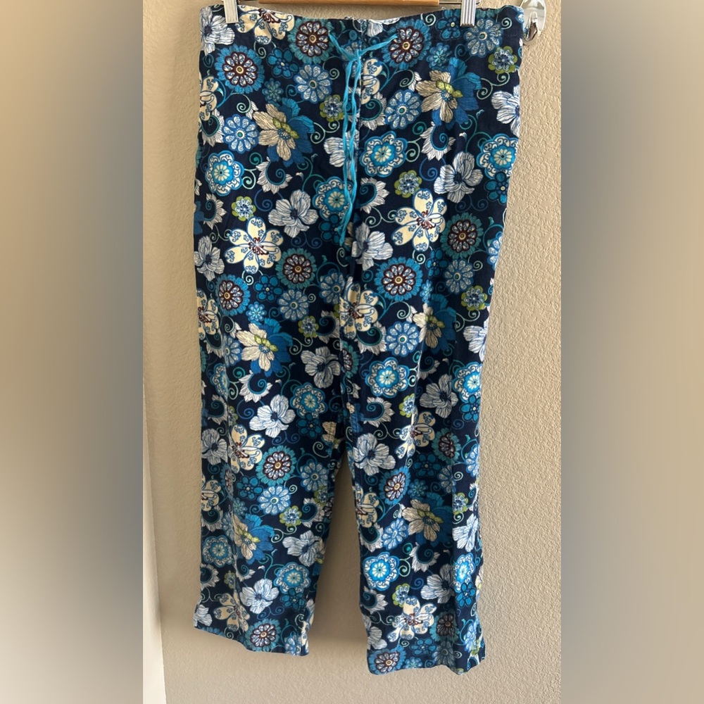 Vera Bradley Navy Blue Floral Pjs botton with White & Teal Accents size M-L - Picture 5 of 8